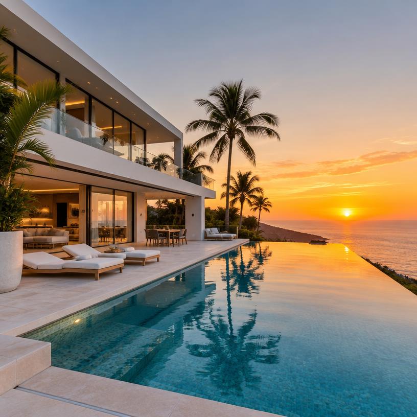 Villa com piscina de frente para o mar